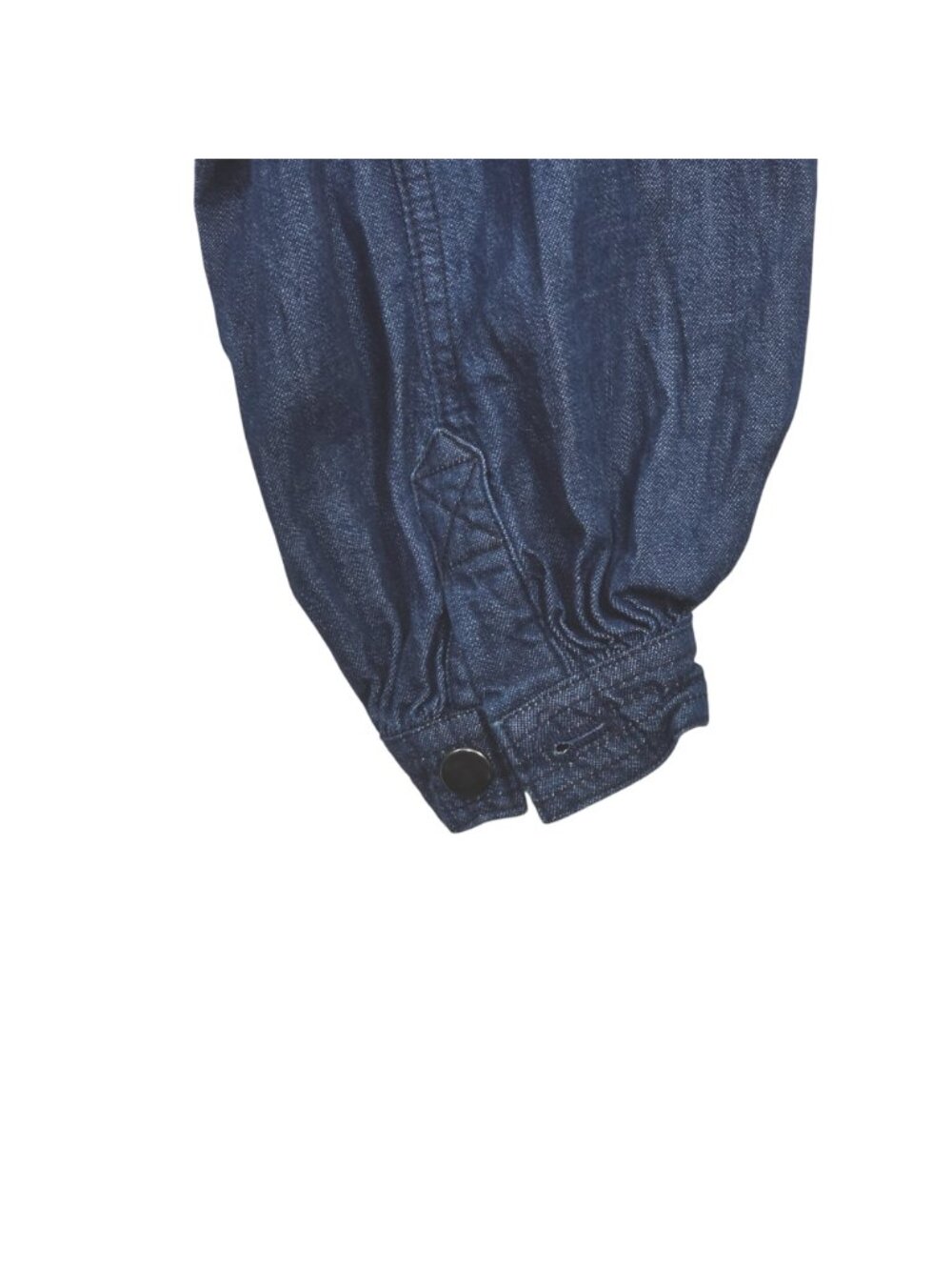 We The Free Women's XS Denim Snap Front Shirt Puff Sleeve Raw Hem Blue Western - Picture 6 of 14